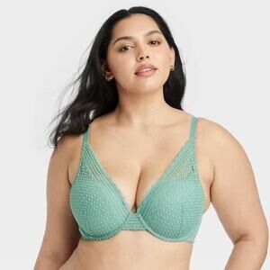 Auden NWT Women's Lace Push-Up Plunge Bra Tidal Flow Green 36DD